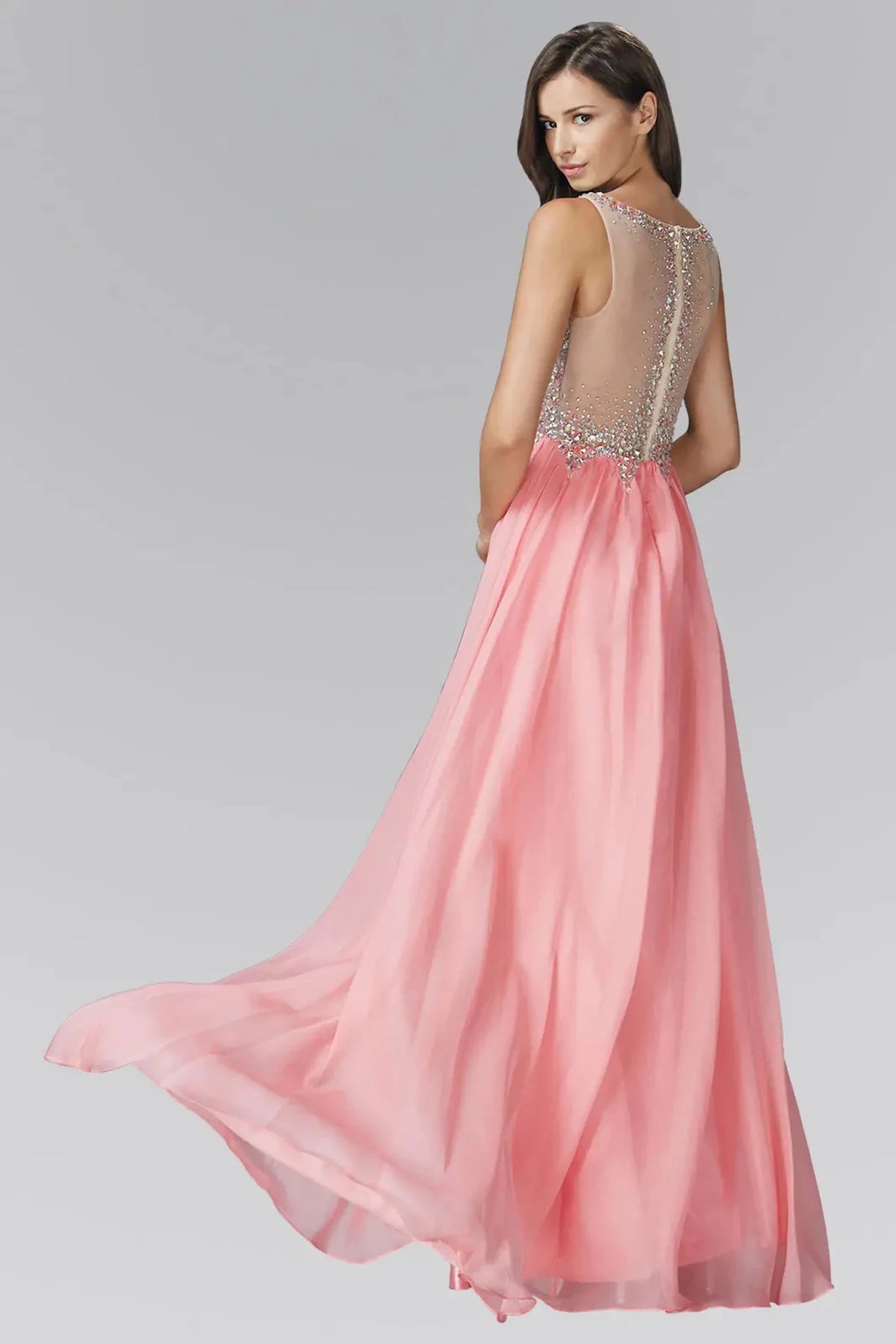Coral sequin prom evening dress full front