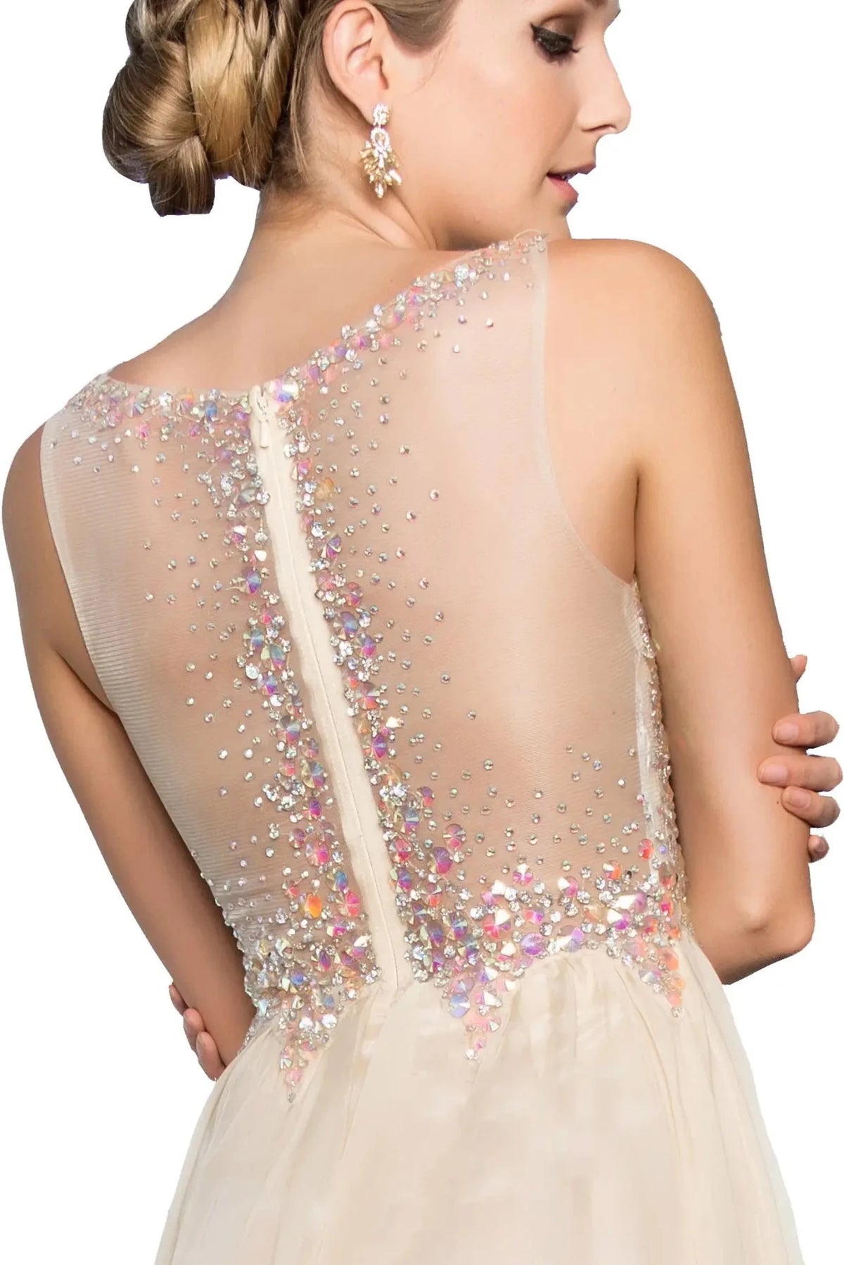 Taupe prom evening dress a-line skirt detail