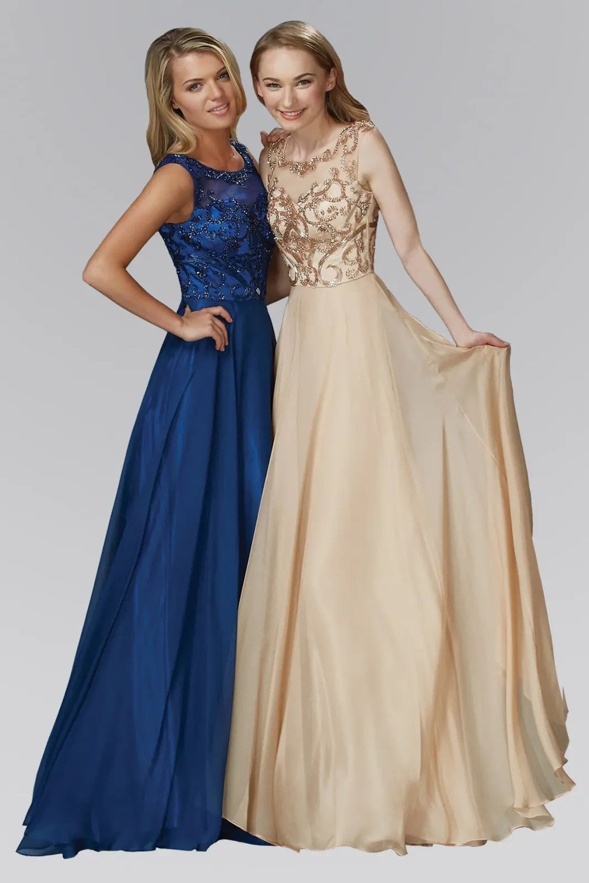Navy beading formal dress full back view