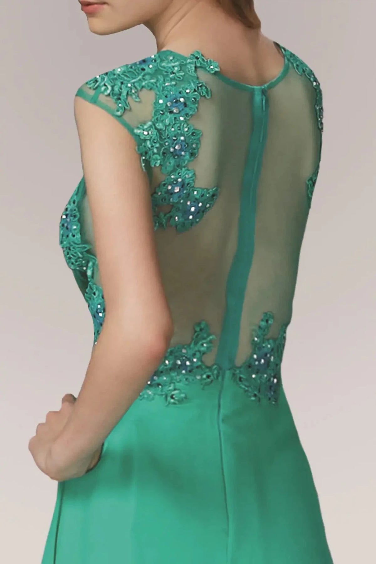 Light Green prom evening dress a-line skirt detail