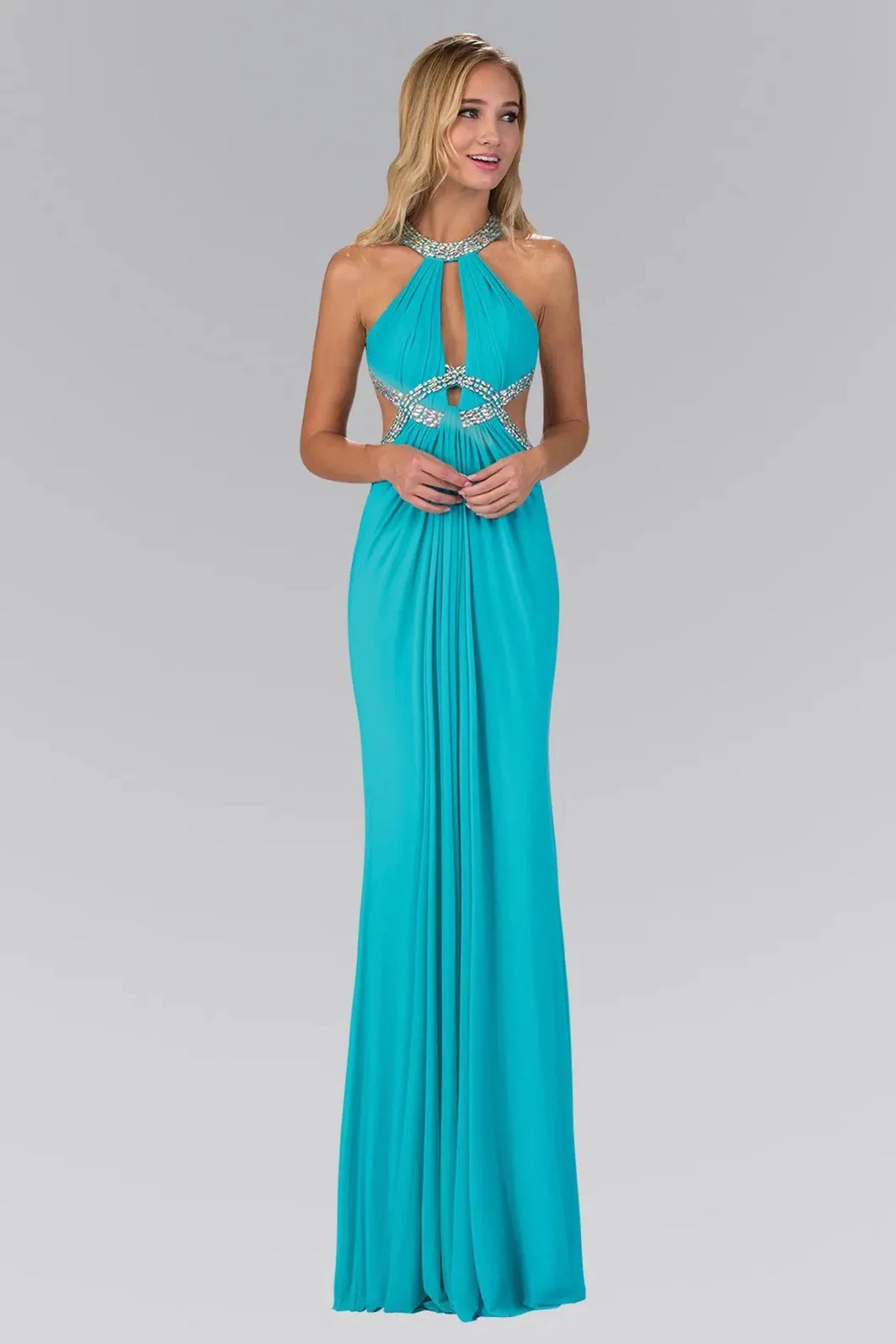 Tiffany beaded halter prom evening dress full front