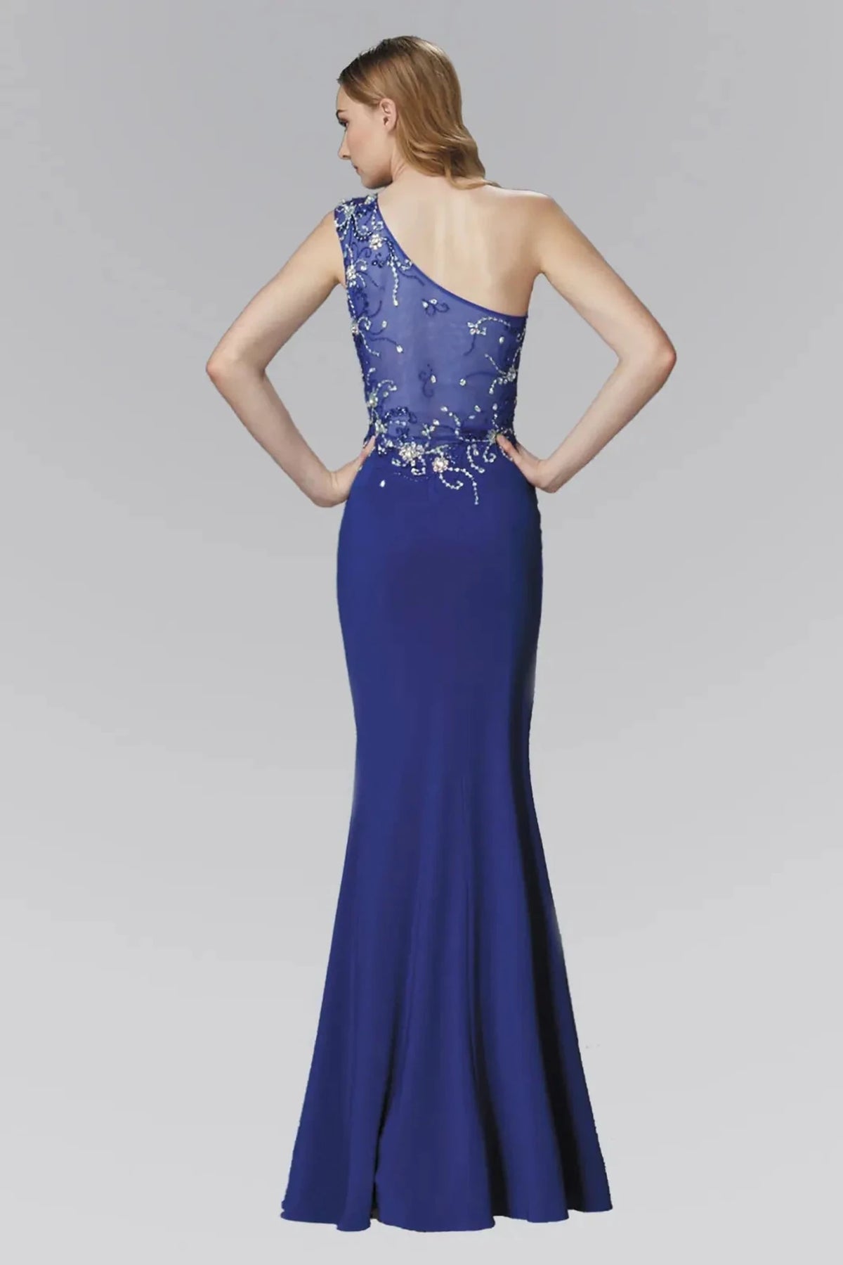 Royal Blue prom evening dress full back with open back