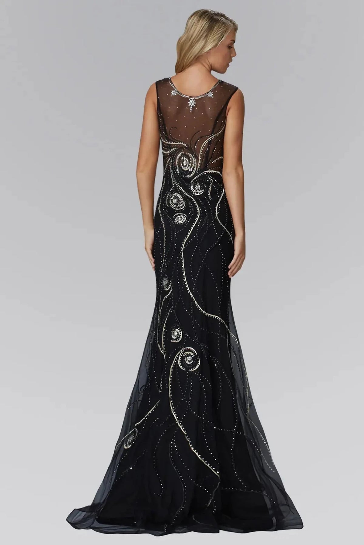Black prom evening dress full back with back detail