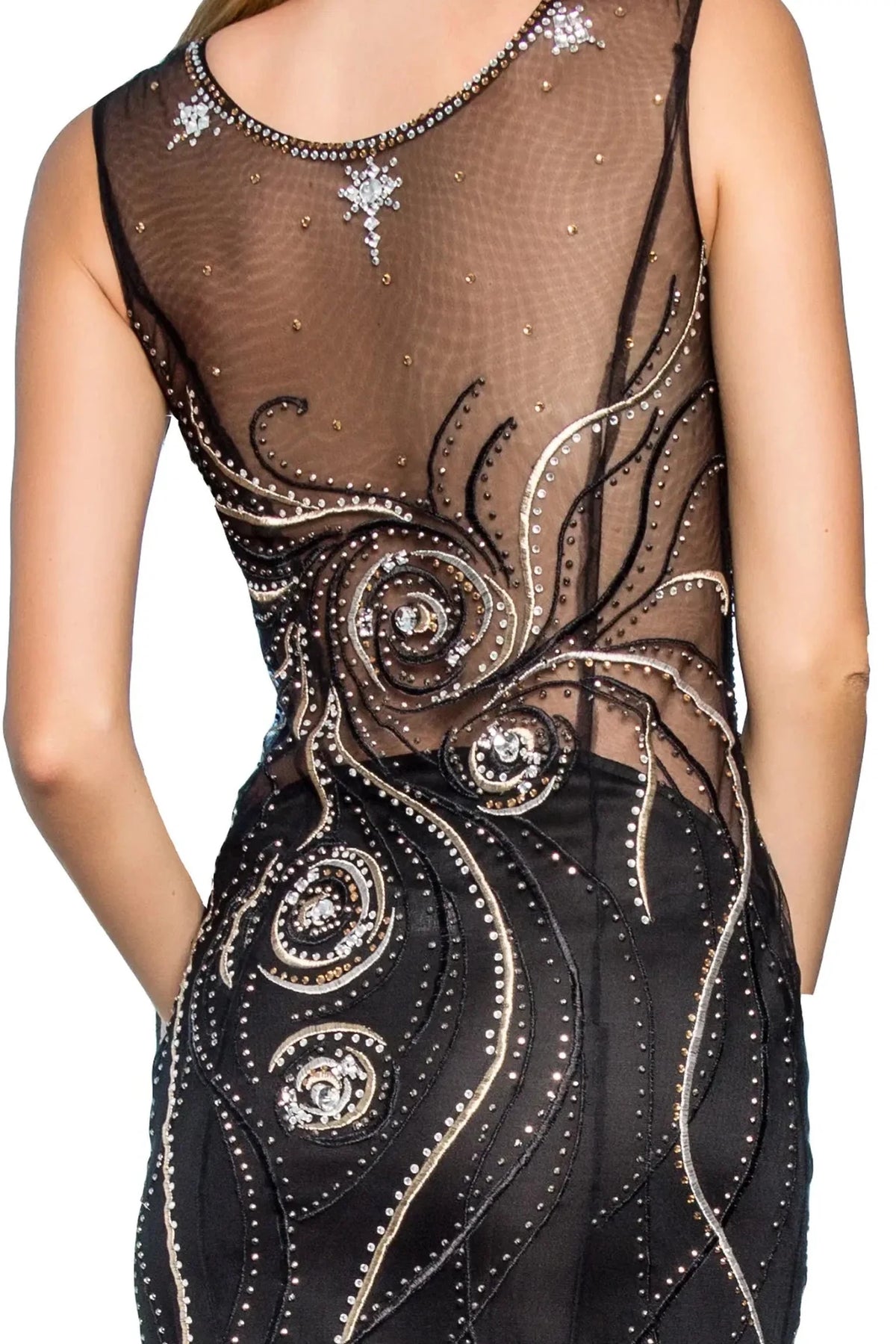 Black prom evening dress a-line skirt detail