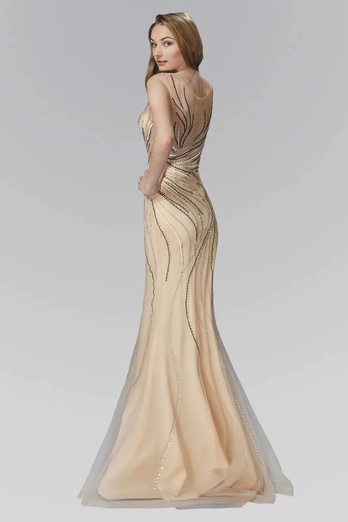 Nude prom evening dress full back with back detail