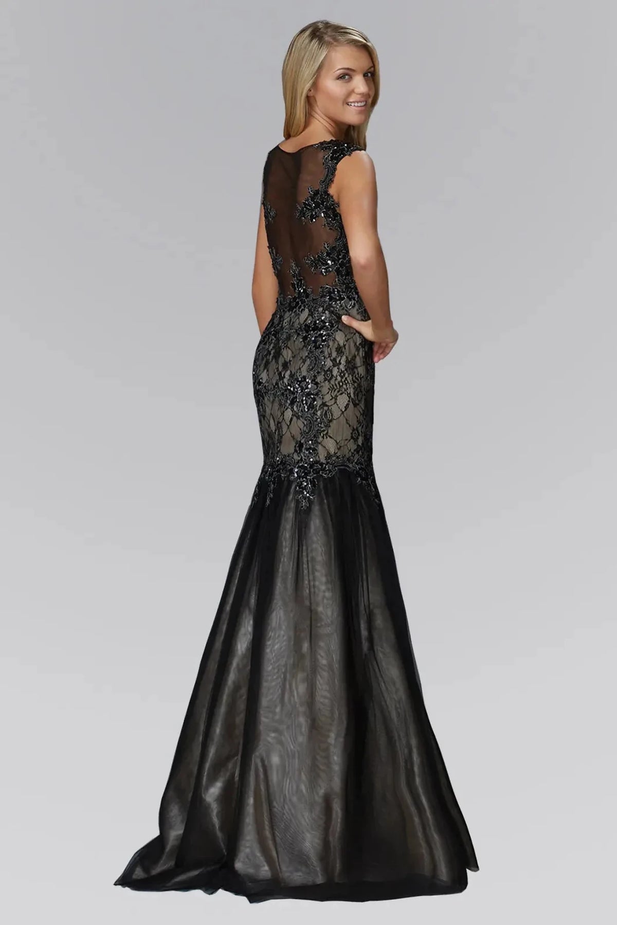 Black/Nude prom evening dress full back with sheer back