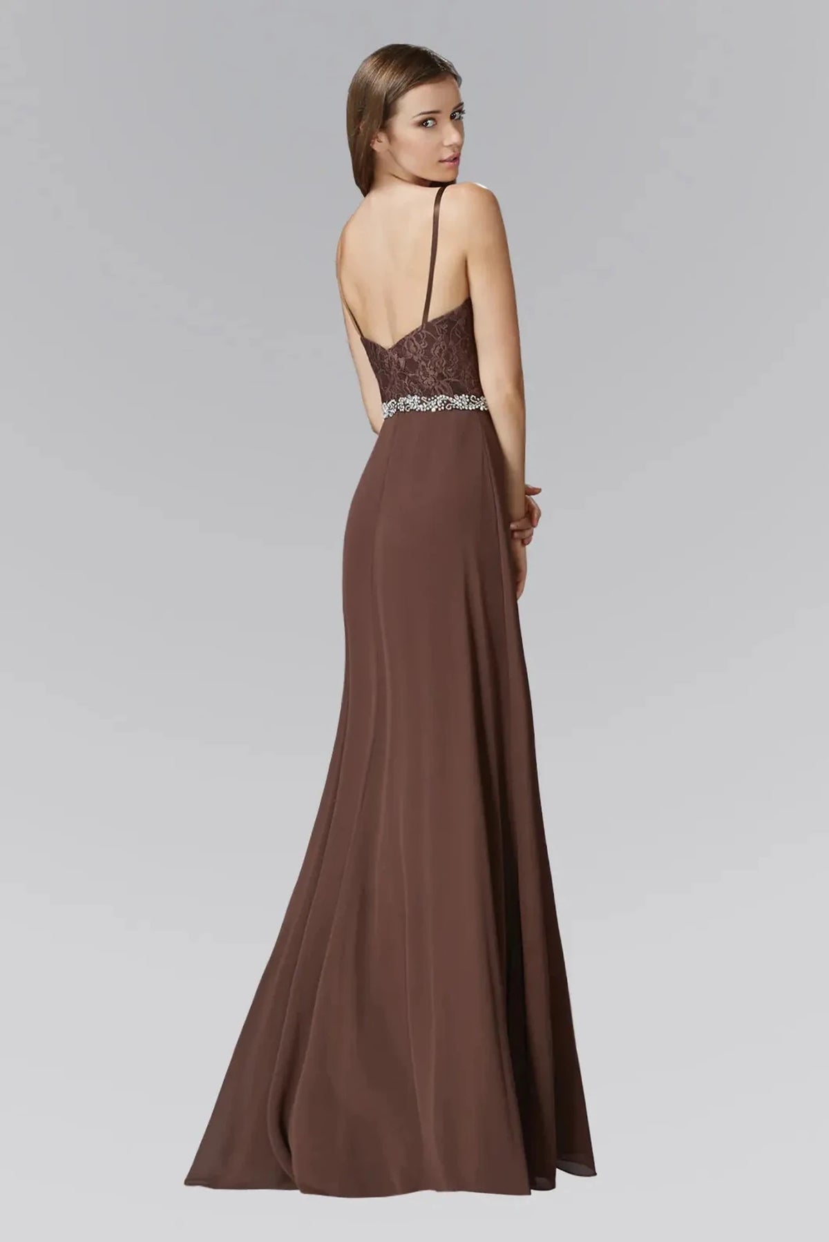 Brown prom evening dress full back with open back