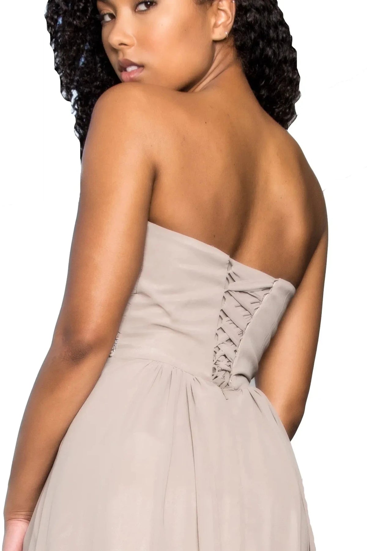Mauve prom evening dress full back with open back