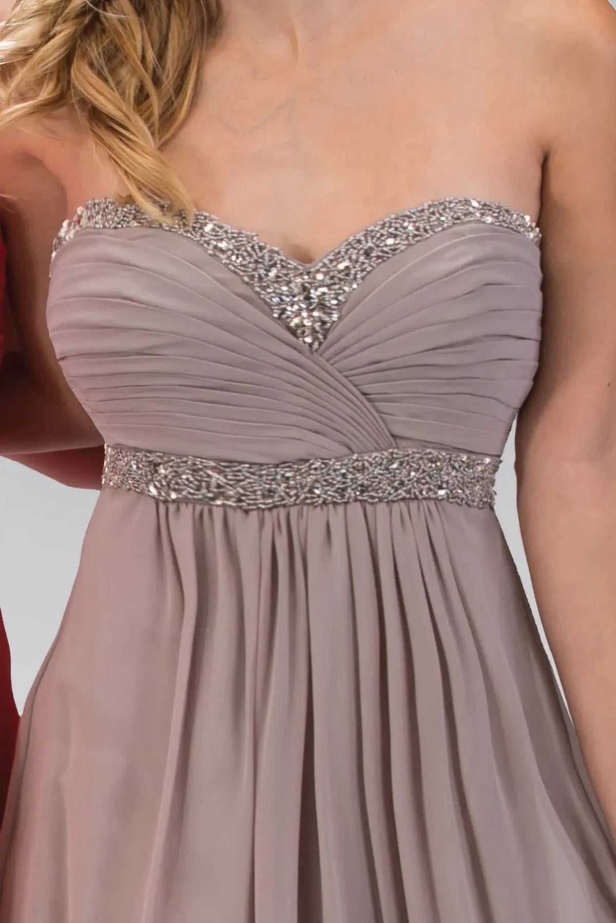 Mauve sweetheart prom evening dress upper front with beads