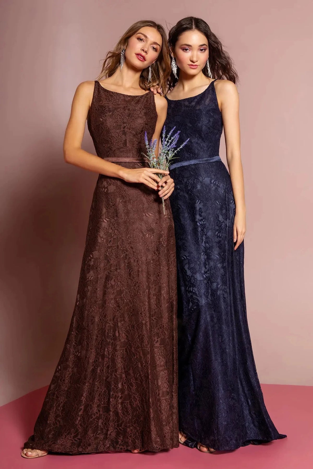 Brown prom evening dress a-line skirt detail