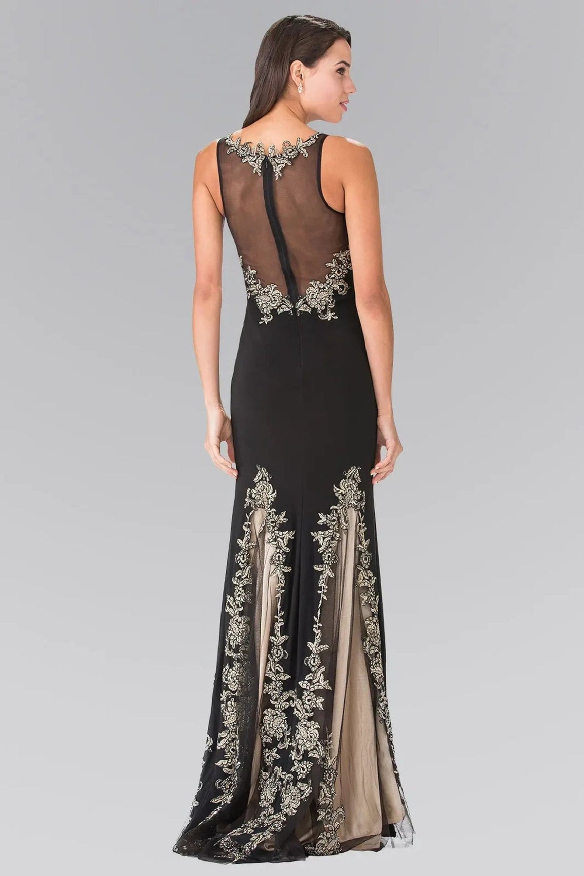 Black embellished embroidery formal dress detail