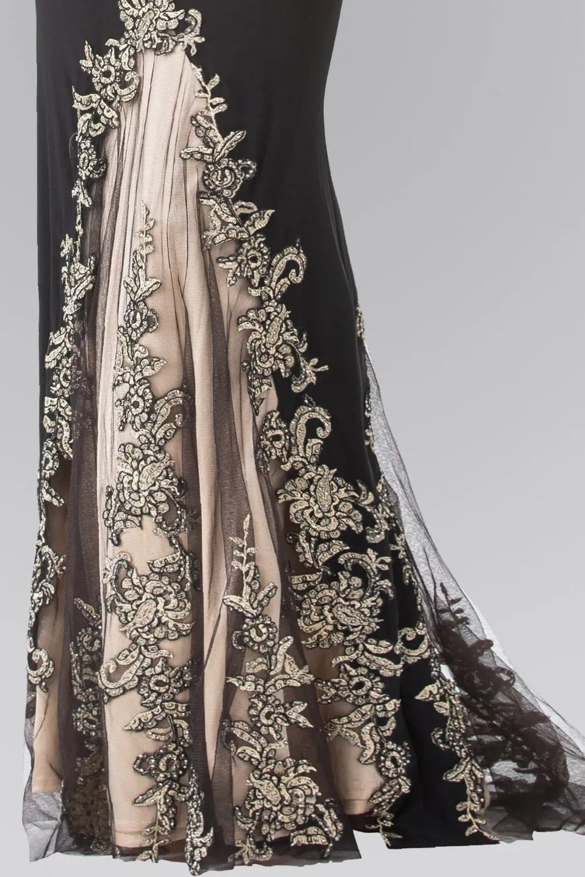 Black embellished embroidery formal dress side detail