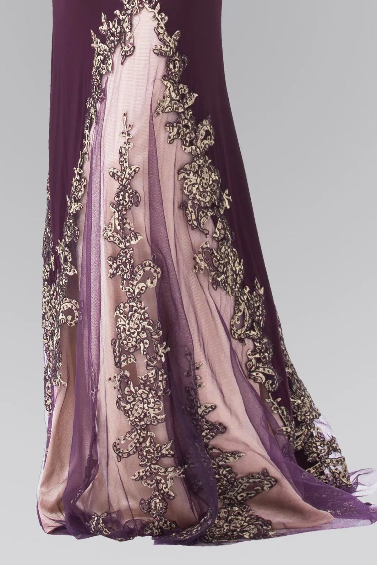 Eggplant embellished embroidery formal dress skirt detail