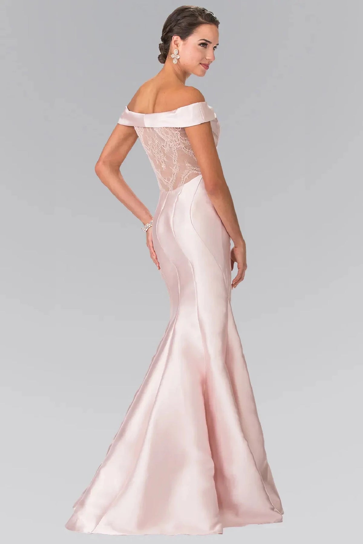 Blush prom evening dress full back with sheer back