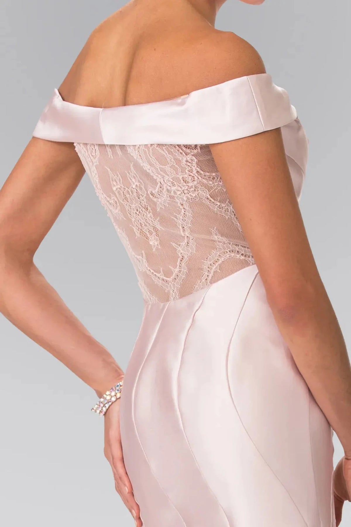 Blush prom evening dress trumpet skirt detail