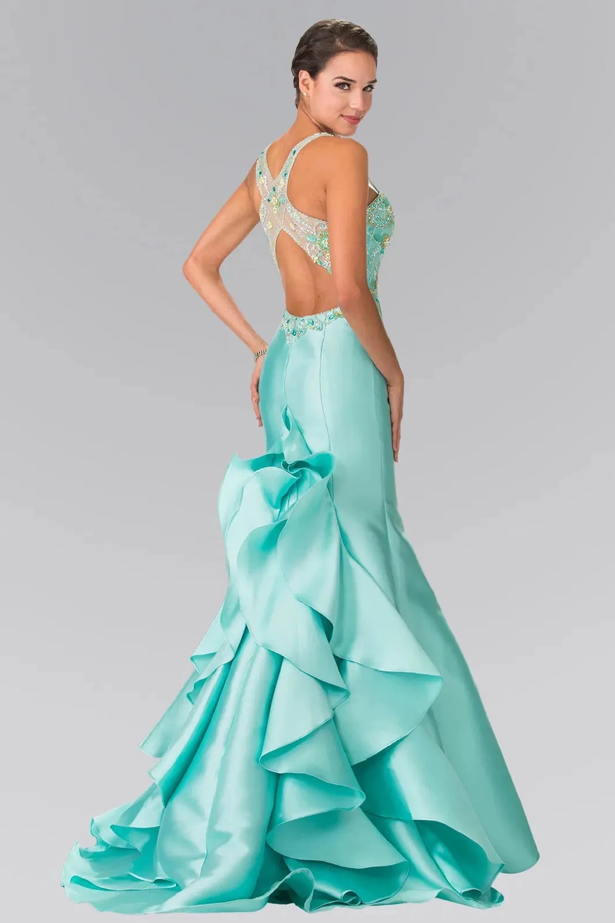 Tiffany prom evening dress full back with sheer back