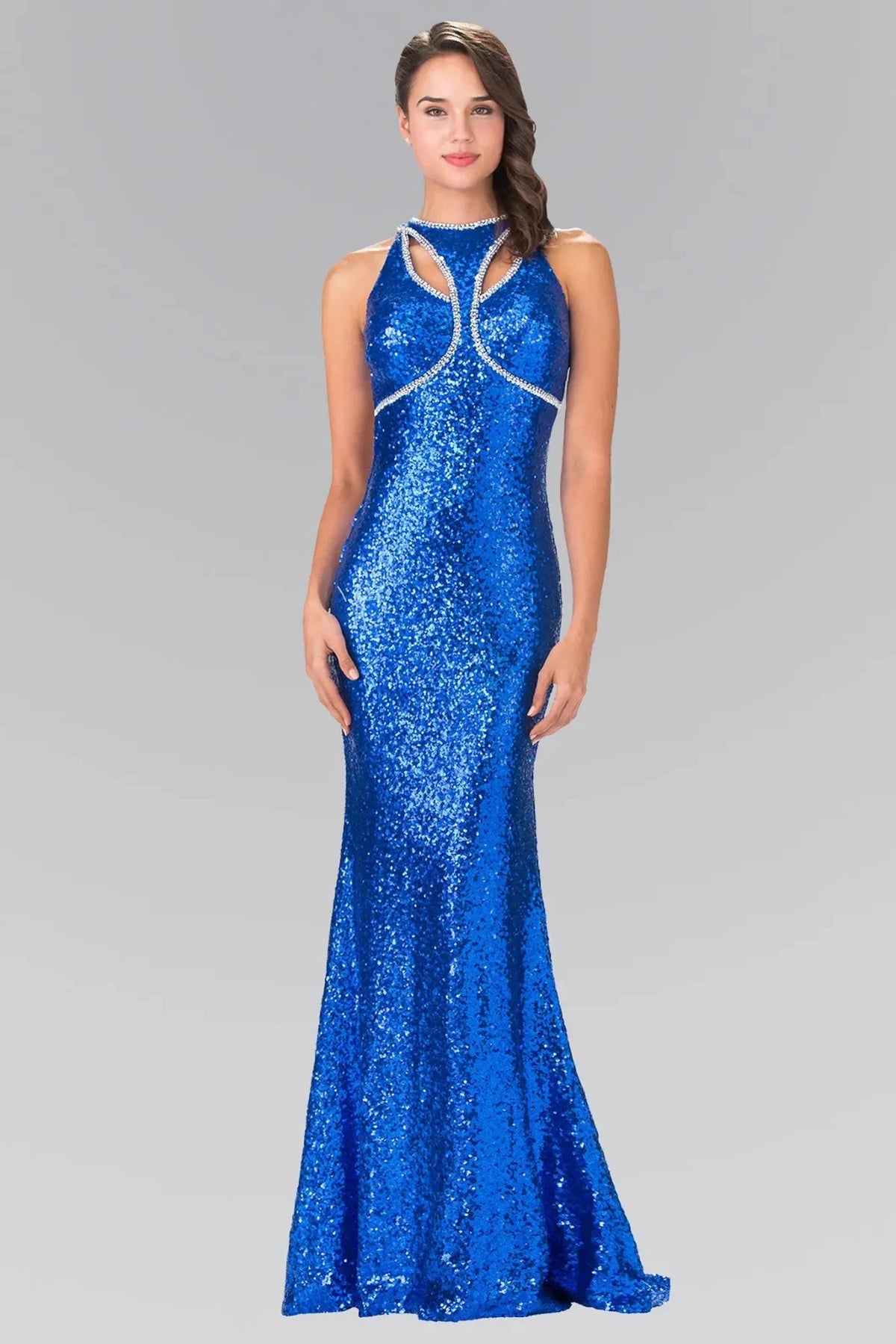 Royal Blue sequin prom evening dress full front
