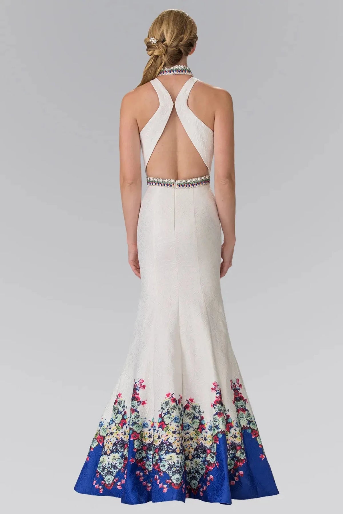 Ivory prom evening dress full back with open back