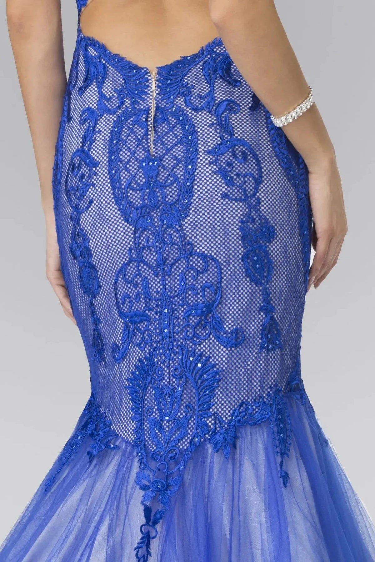 Royal Blue prom evening dress mermaid skirt detail