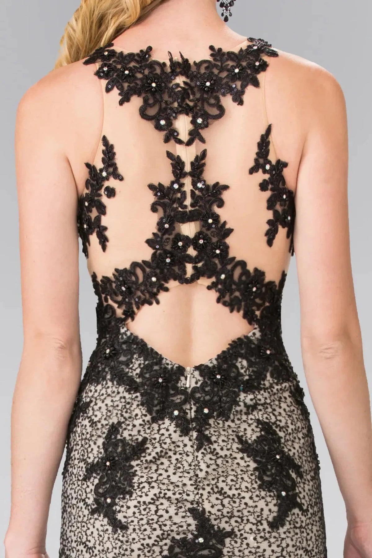 Black prom evening dress mermaid skirt detail