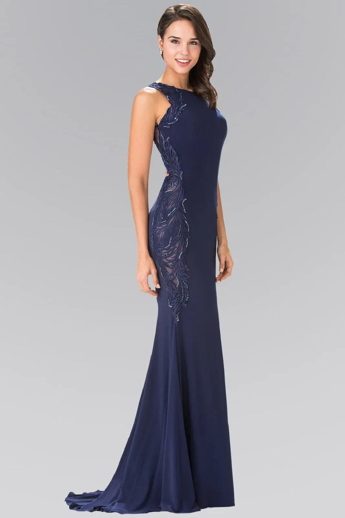 Navy sequins embroidery formal dress detail