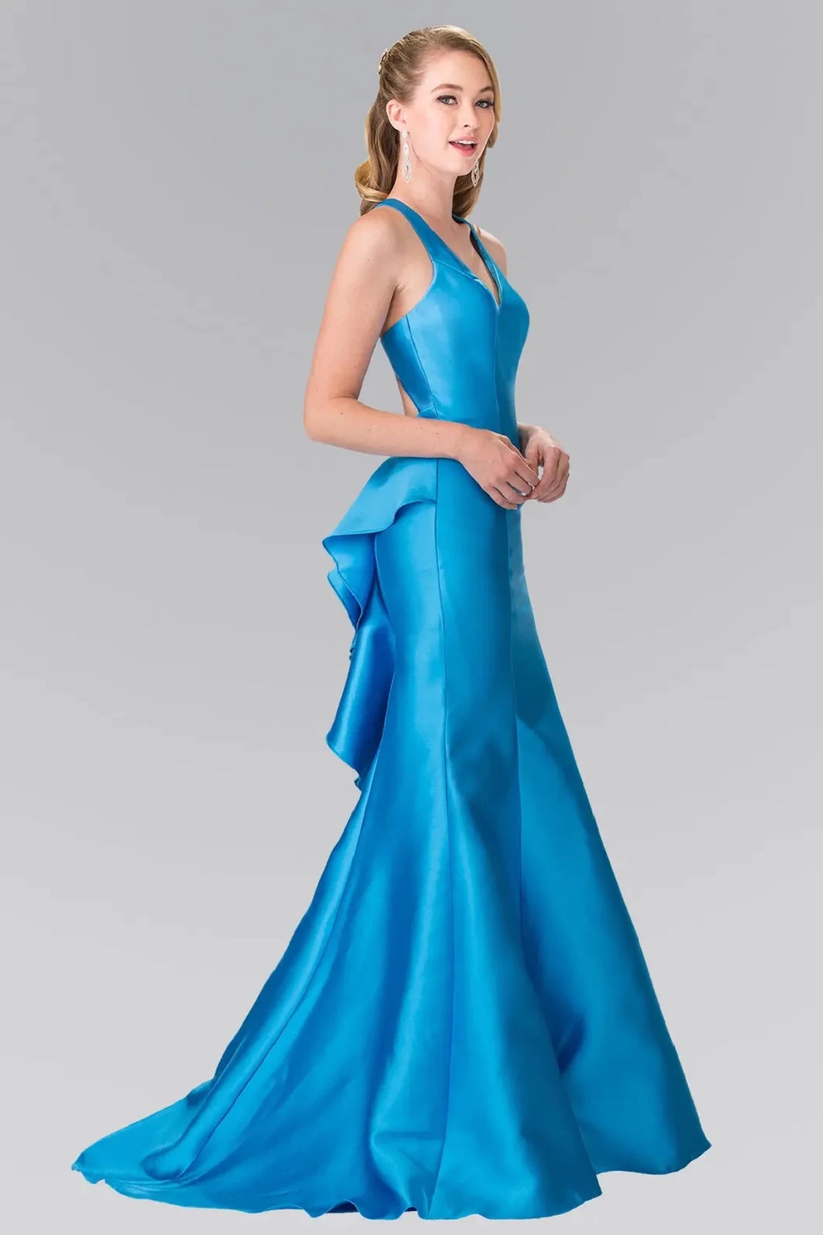 Turquoise v-neck prom evening dress full front