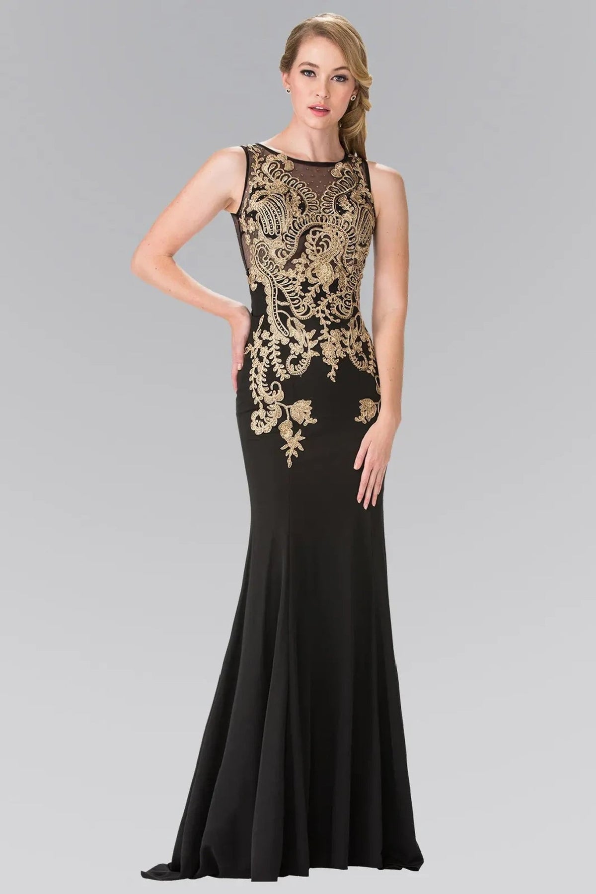 Black beading embroidery formal dress skirt detail