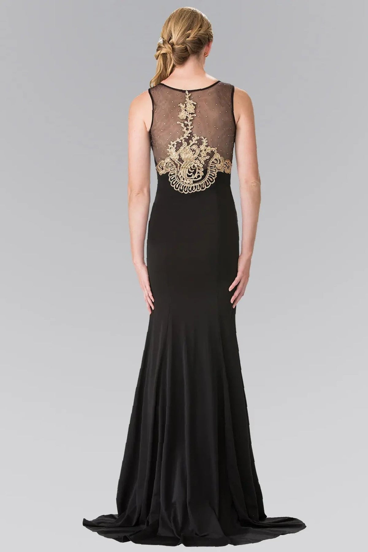 Black beading embroidery formal dress side detail