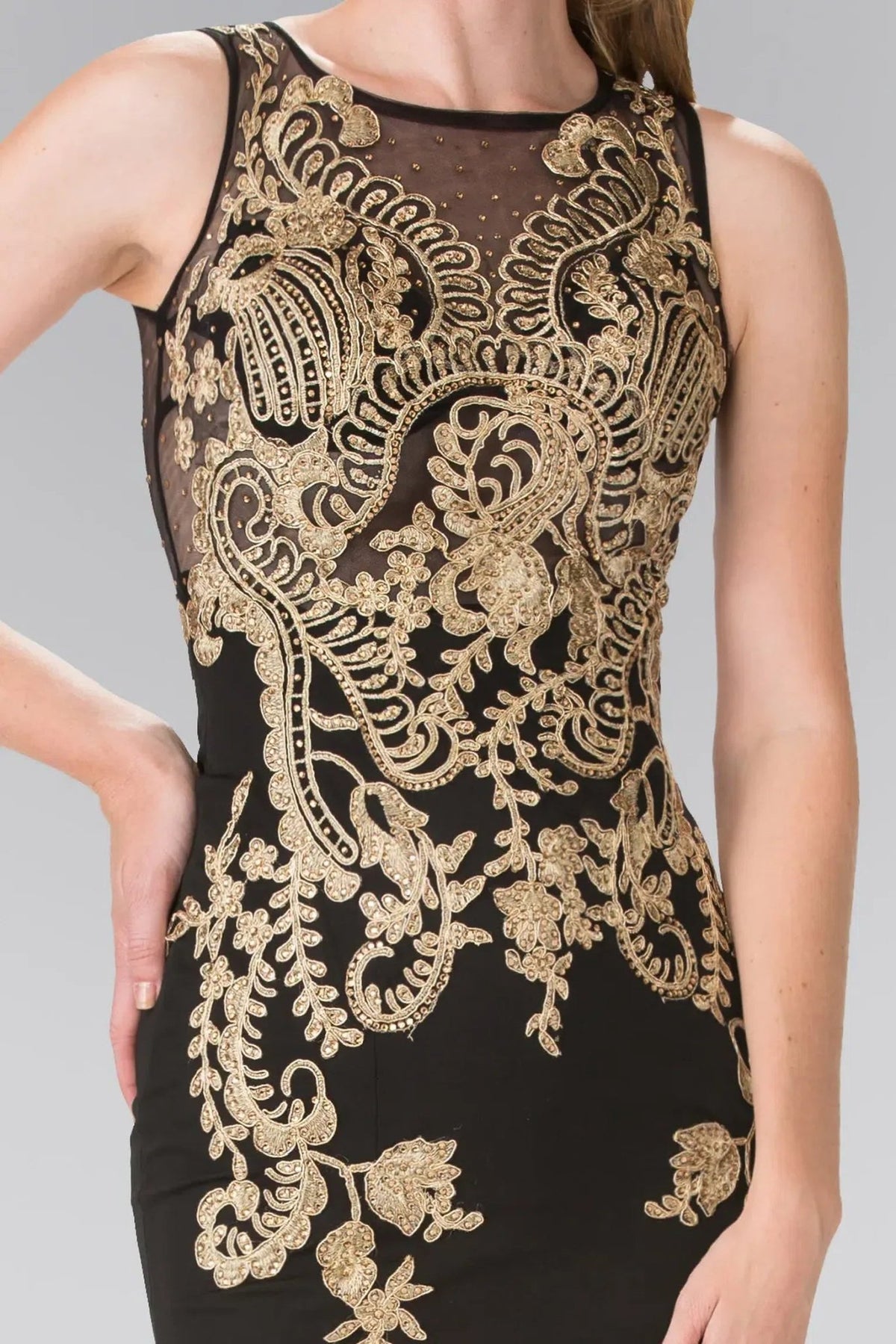 Black beading embroidery formal dress full back view