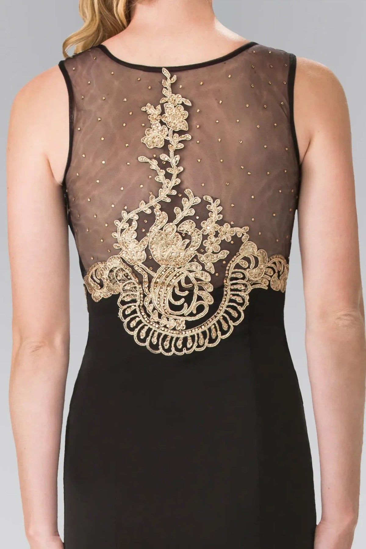 Black beading embroidery formal dress full front view