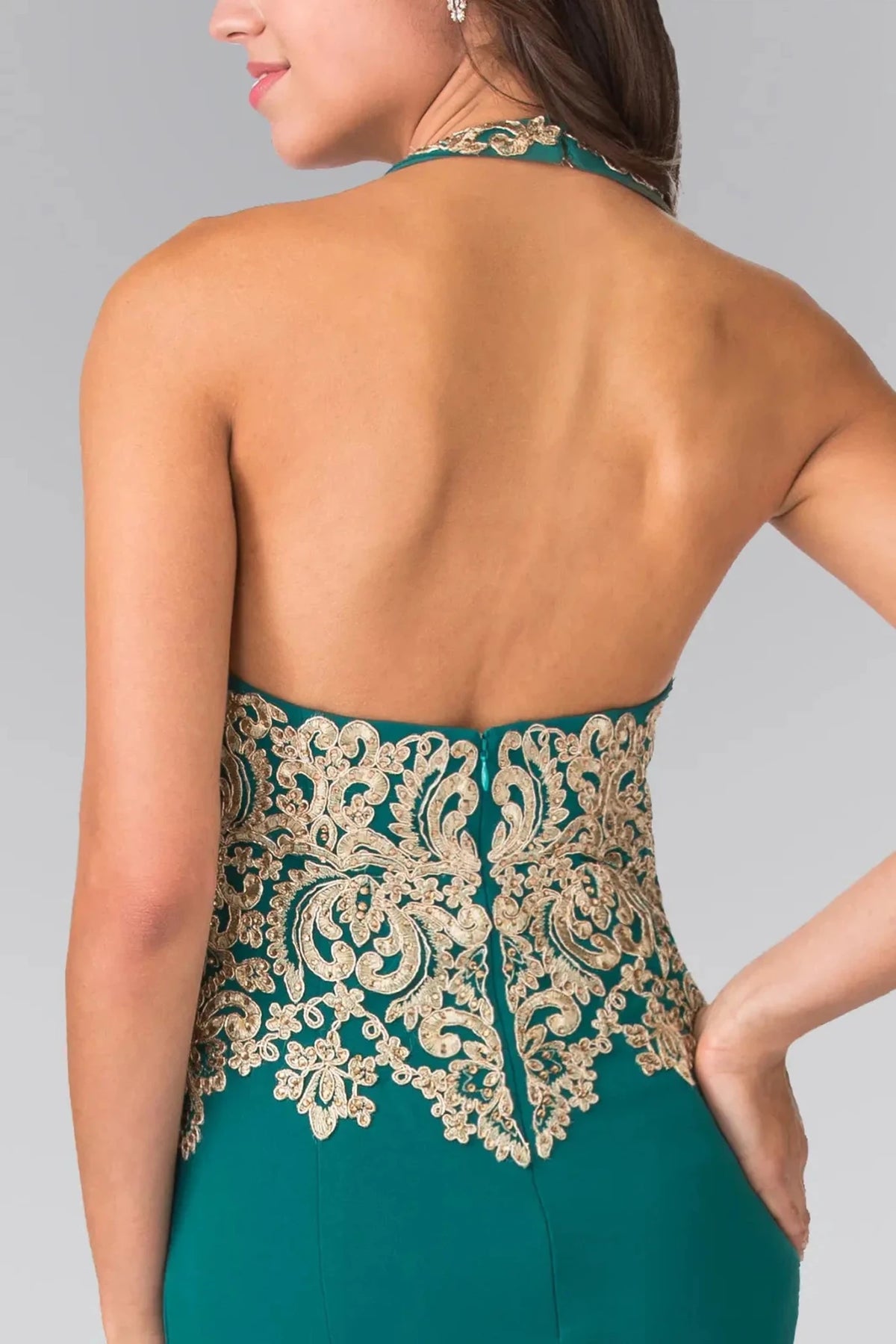Teal prom evening dress mermaid skirt detail