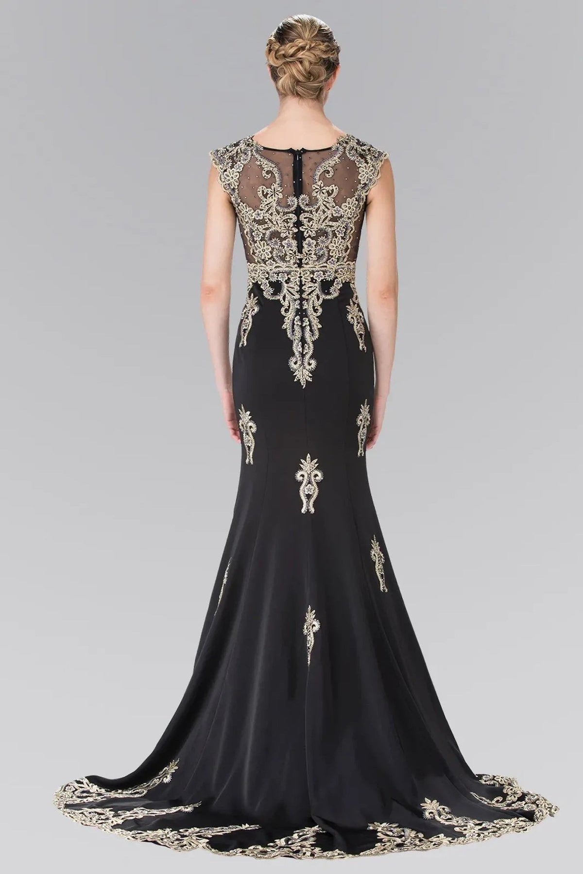 Black beading embroidery formal dress detail