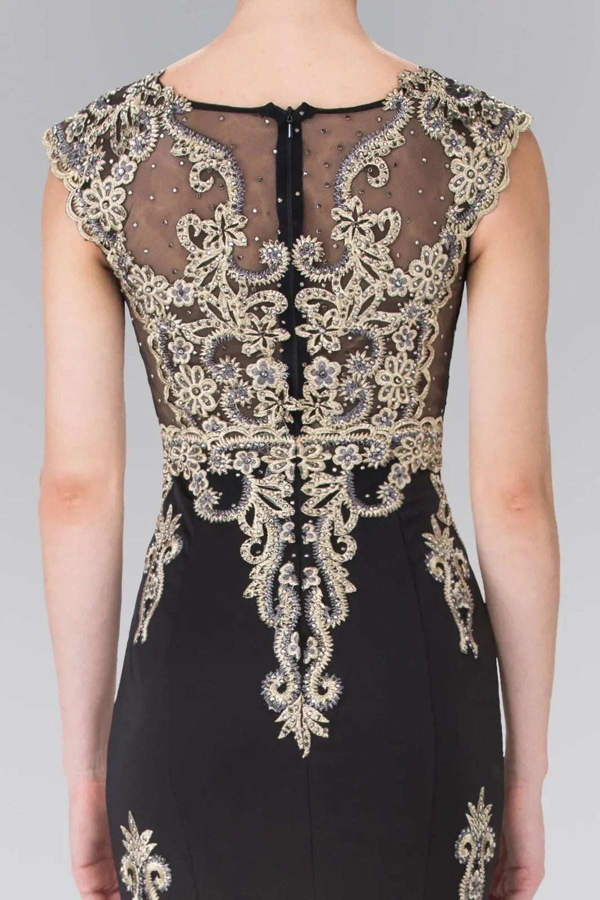 Black beading embroidery formal dress back bodice detail