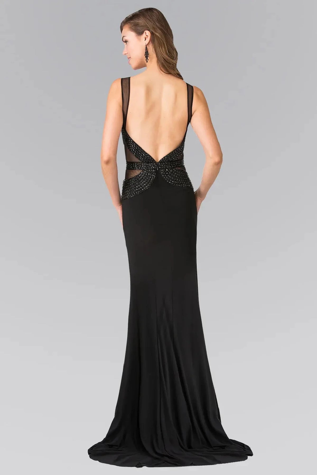 Black prom evening dress full back with open back