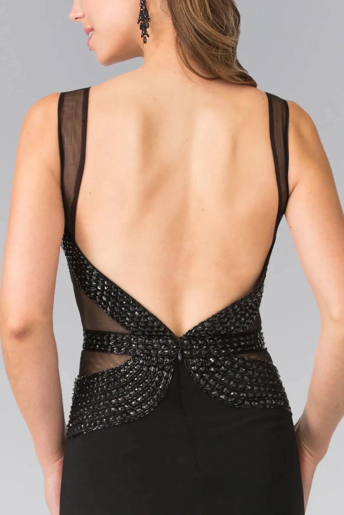 Black prom evening dress mermaid skirt detail
