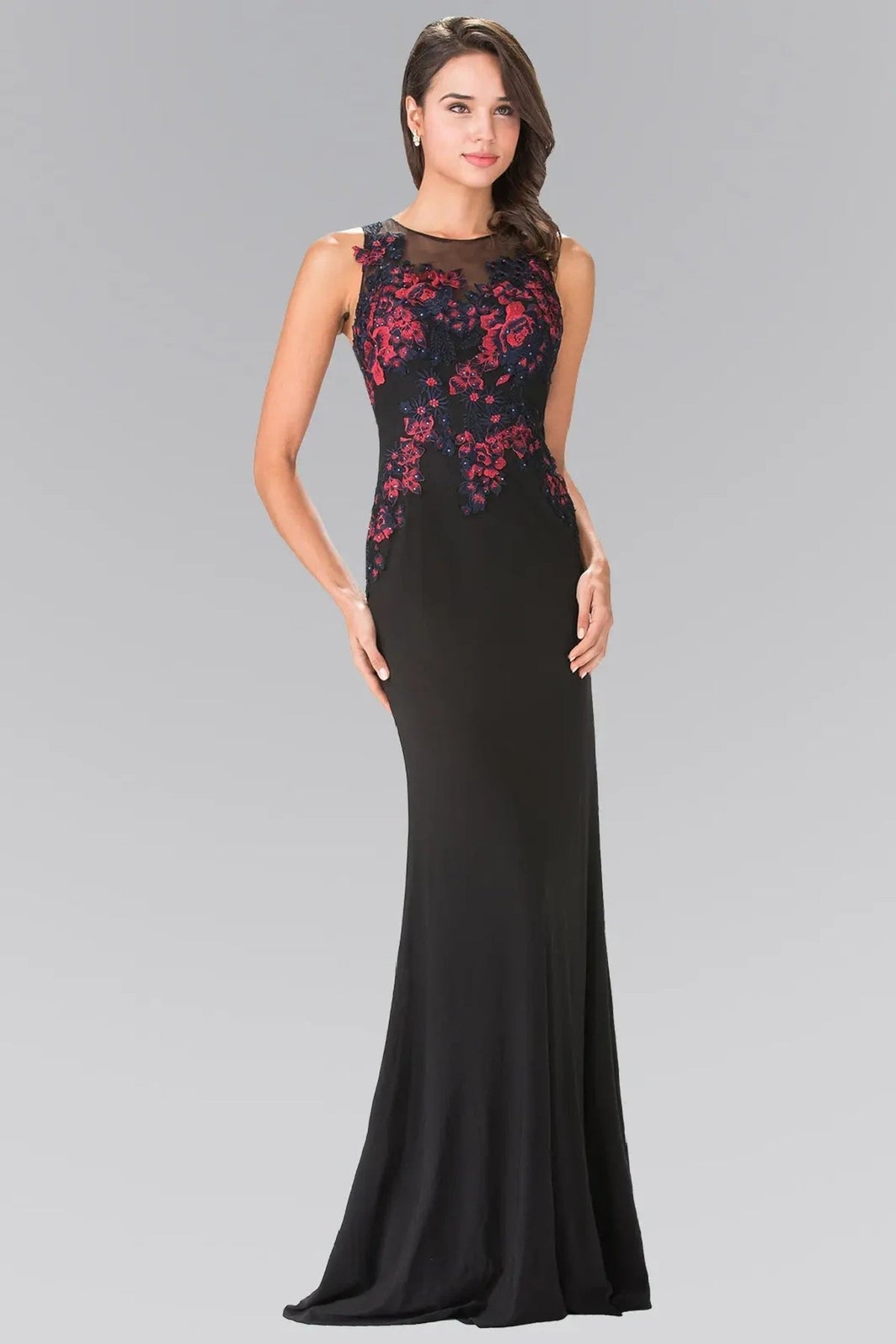 Black beading embroidery formal dress side detail