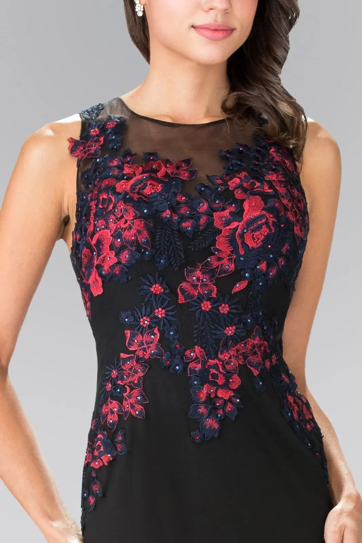 Black beading embroidery formal dress back bodice detail