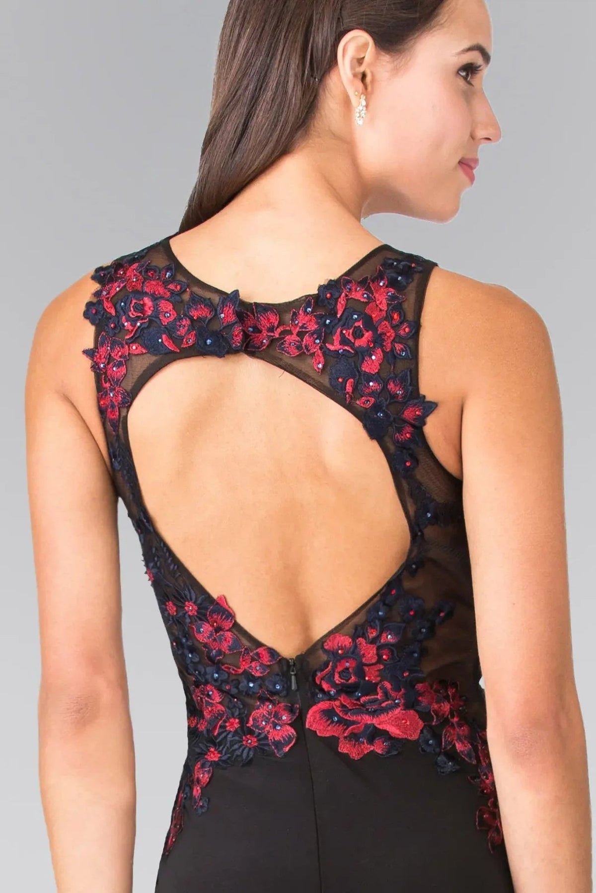 Black beading embroidery formal dress full back view