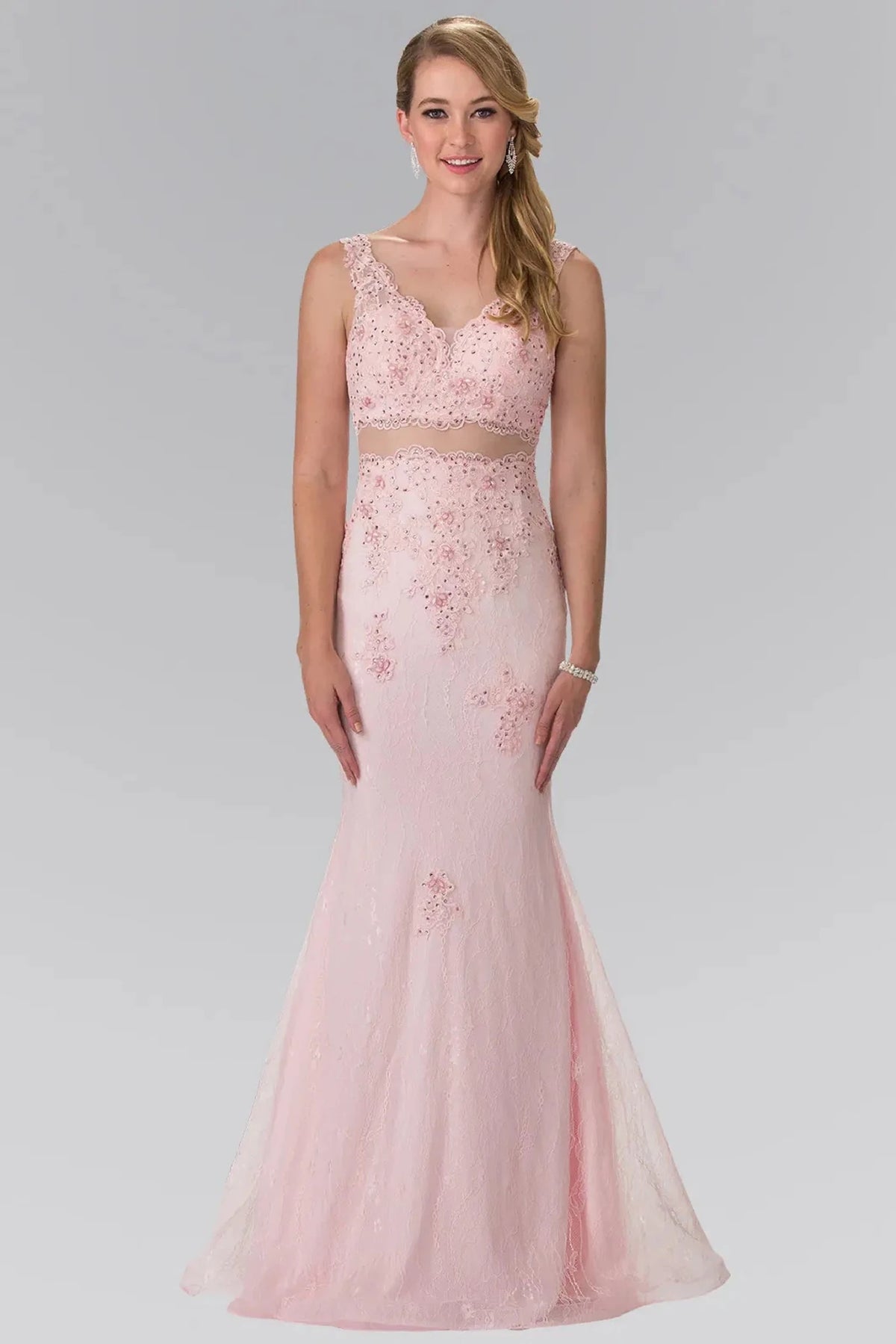 Blush embroidered prom evening dress full front