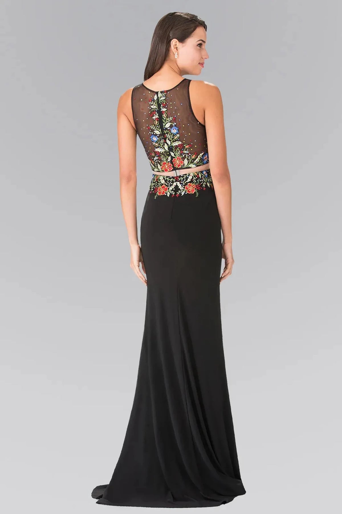Black prom evening dress full back with sheer back