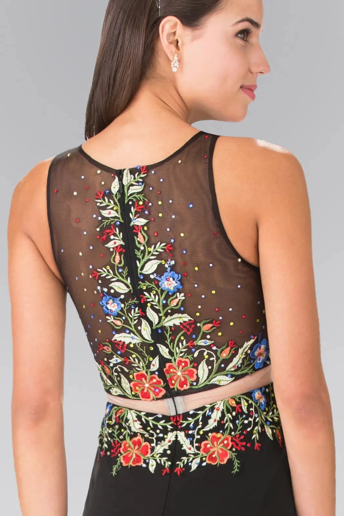 Black prom evening dress mermaid skirt detail