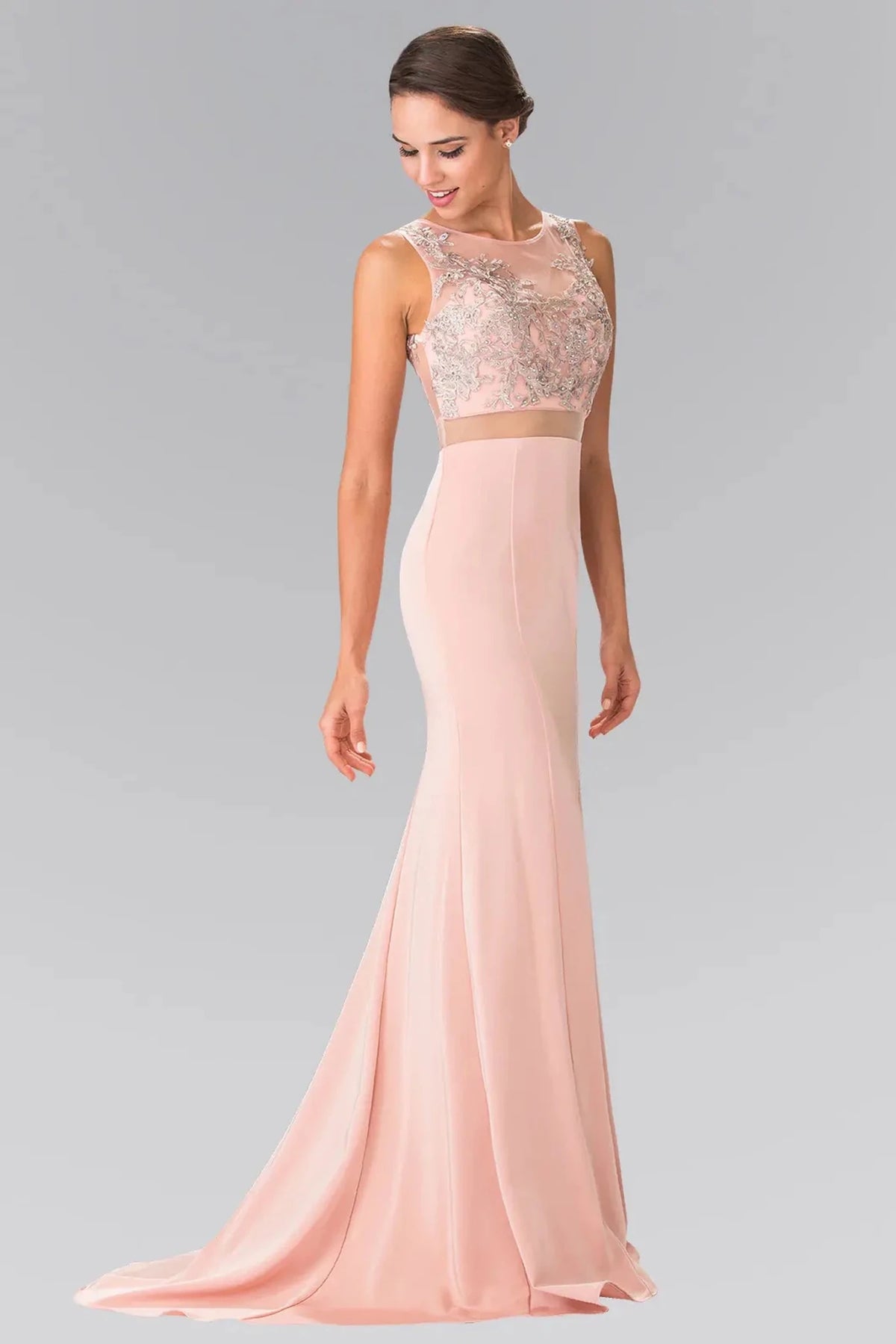 Dusty Rose embroidered prom evening dress full front