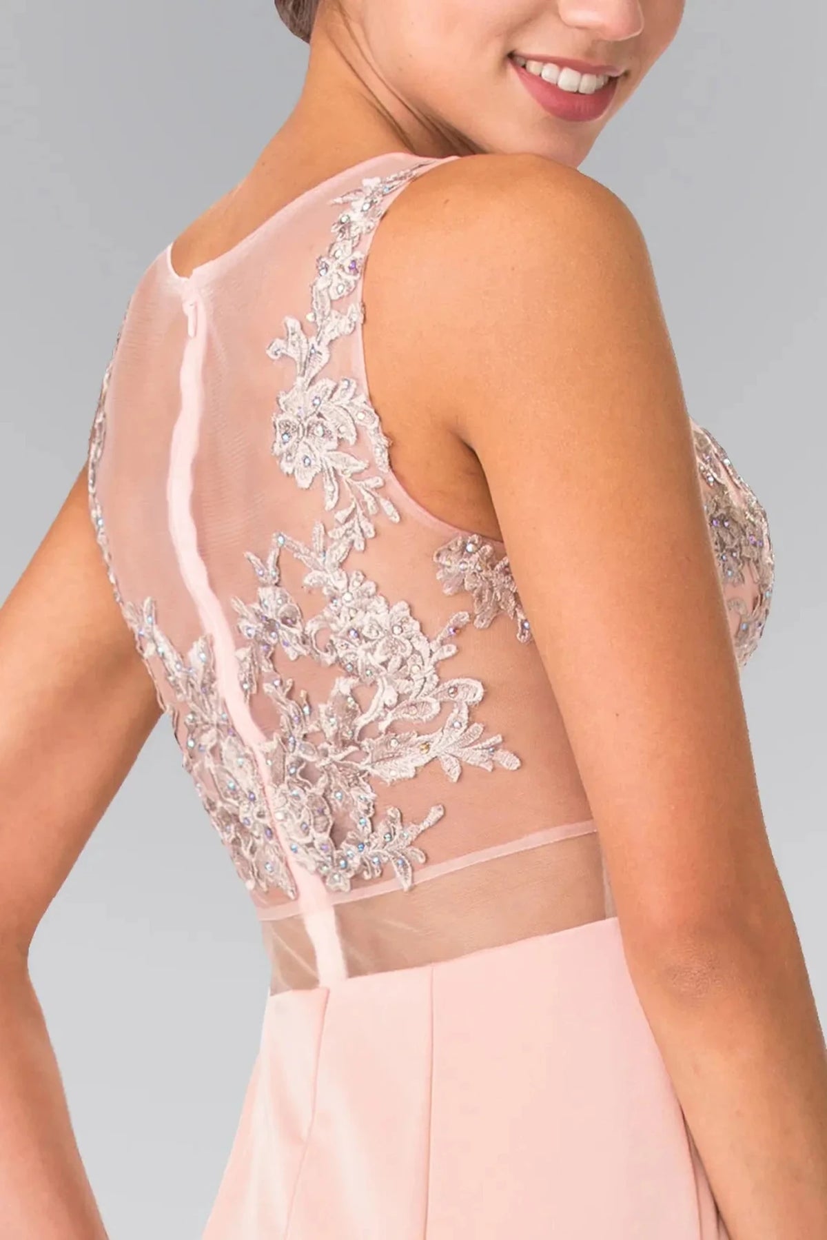 Dusty Rose prom evening dress mermaid skirt detail