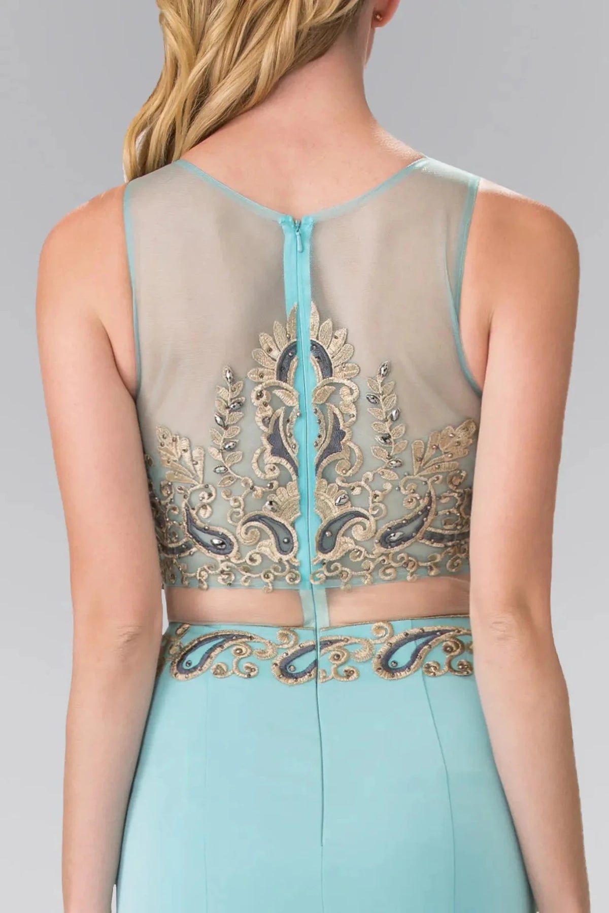 Blue prom evening dress mermaid skirt detail