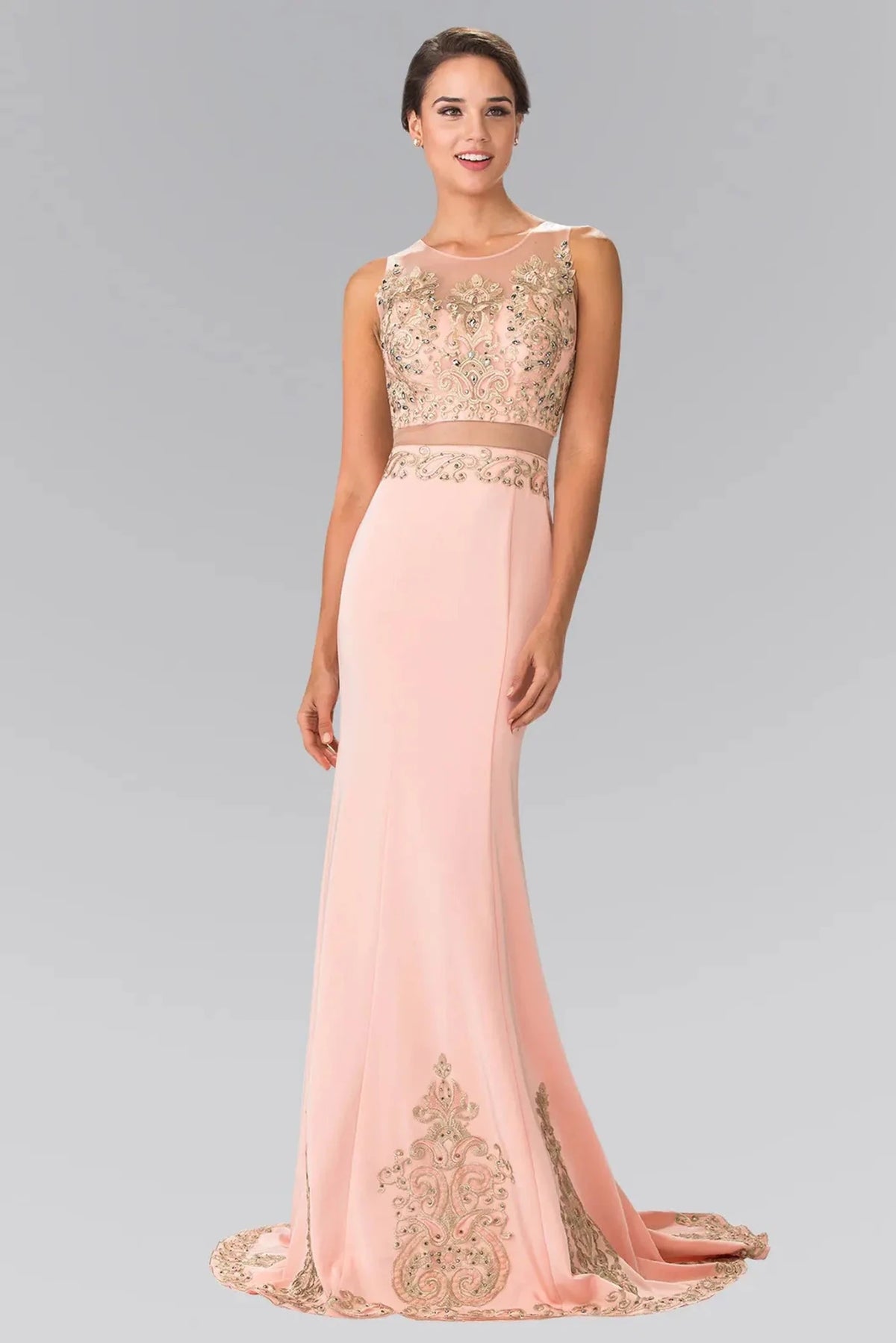 Blush embroidered prom evening dress full front