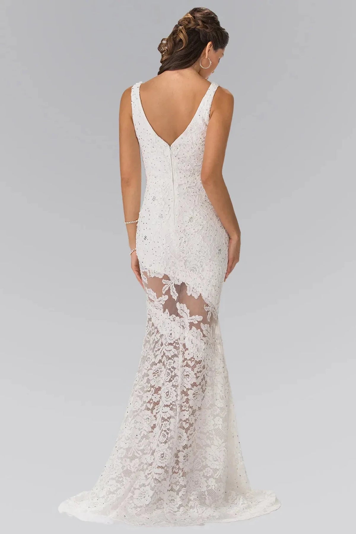 Ivory prom evening dress full back with open back