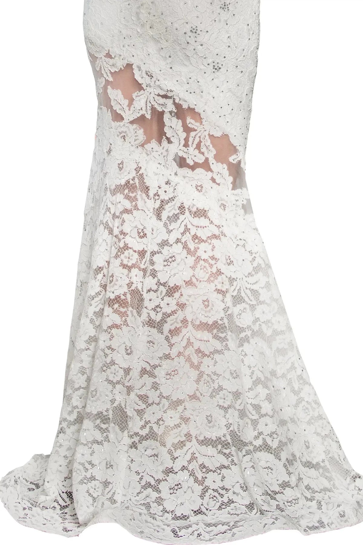 Ivory illusion v-neck prom evening dress upper front with beads