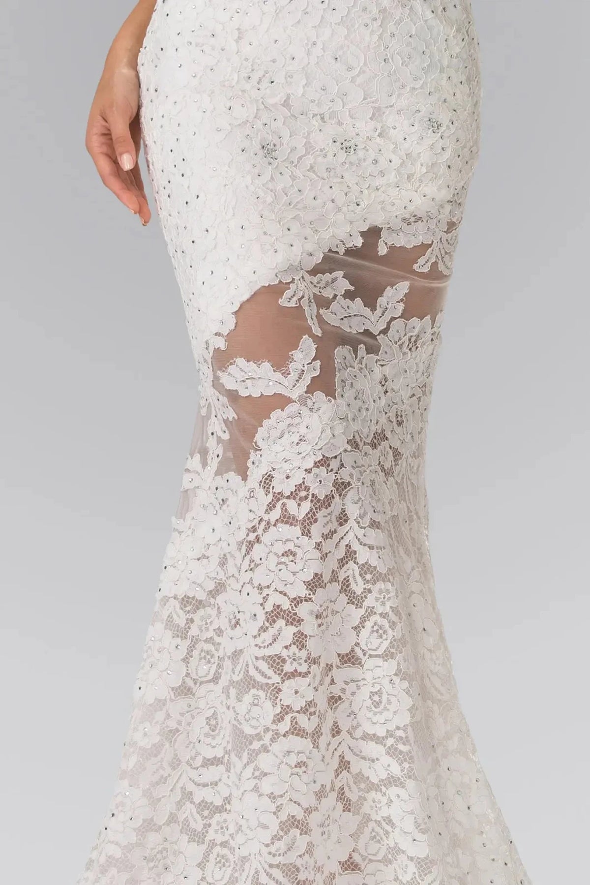 Ivory prom evening dress mermaid skirt detail