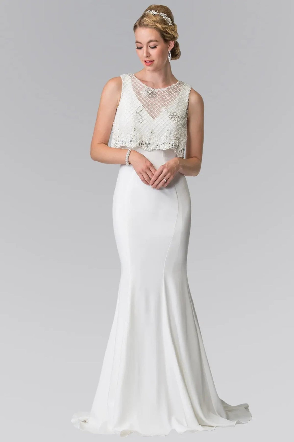 White beading embellished formal dress full back view