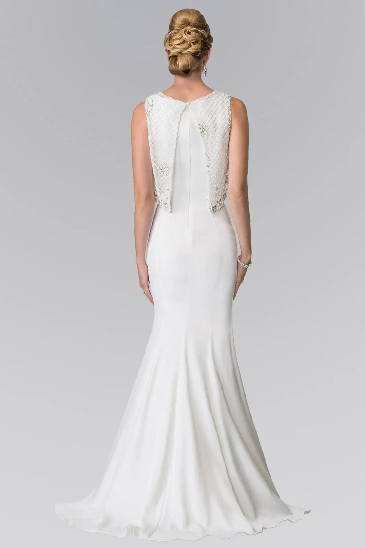 White beading embellished formal dress skirt detail